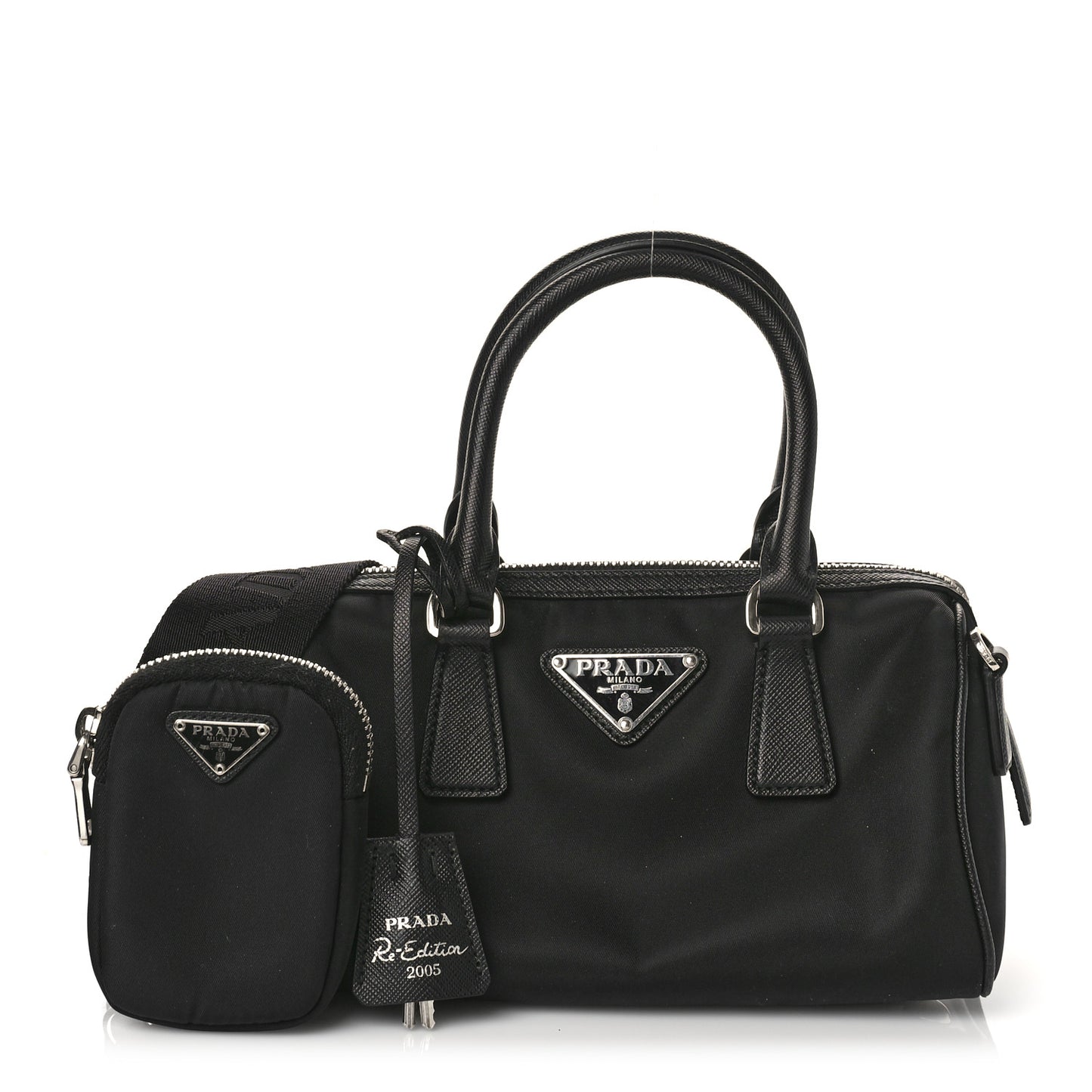 Nylon Saffiano Re-Edition 2005 Top Handle Crossbody Bag Black