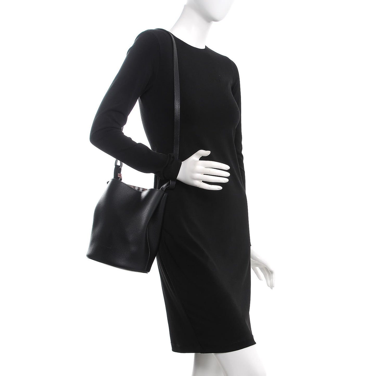 London Grainy Calfskin Small Lorne Bucket Crossbody Black