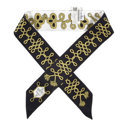Hermes Silk Galons Et Brandebourg Twilly Black Gold White 1 of 4