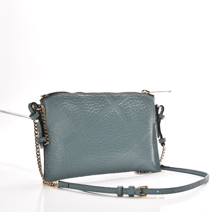 Burberry Signature Grain Calfskin Check Embossed Peyton Crossbody Clutch Bag Celadon Blue 3 of 8