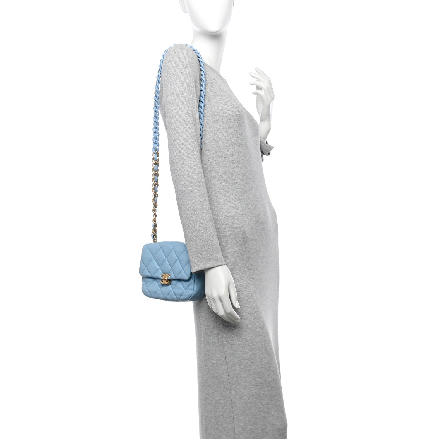 Chanel Lambskin Quilted Mini Lacquered Chain Flap Light Blue 2 of 12