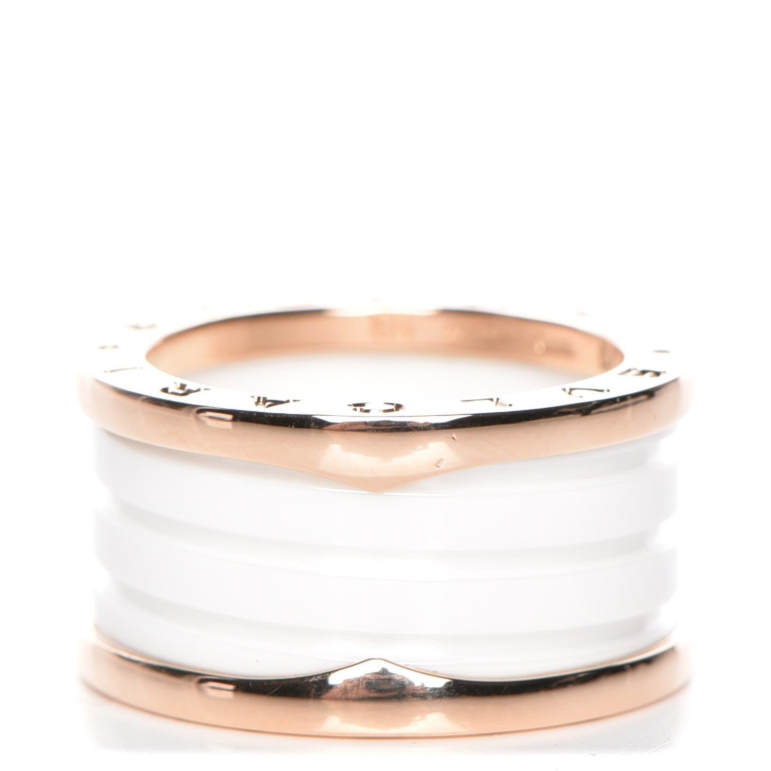 Bulgari 18K Rose Gold White Ceramic B.Zero1 Four-Band Ring 55 7.25 1 of 6