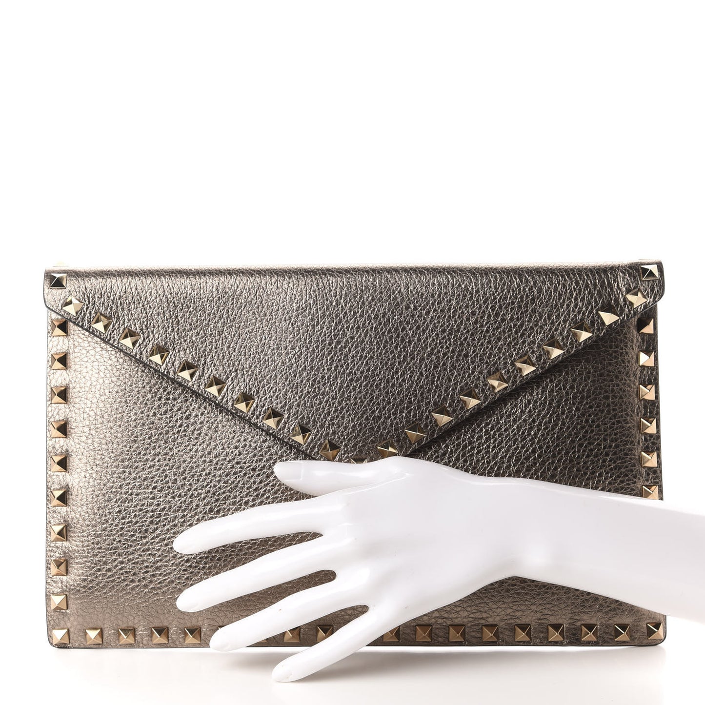 Metallic Pebbled Calfskin Large Rockstud Envelope Clutch Sasso