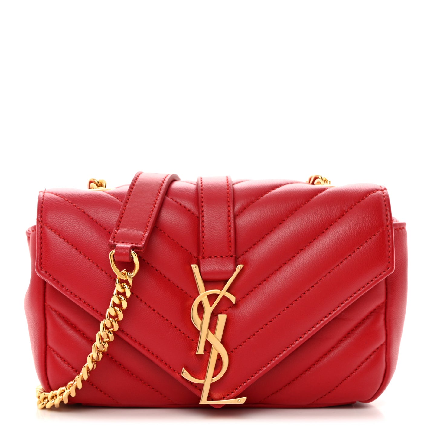 Calfskin Matelasse Chevron Classic Monogram Baby Chain Bag New Red