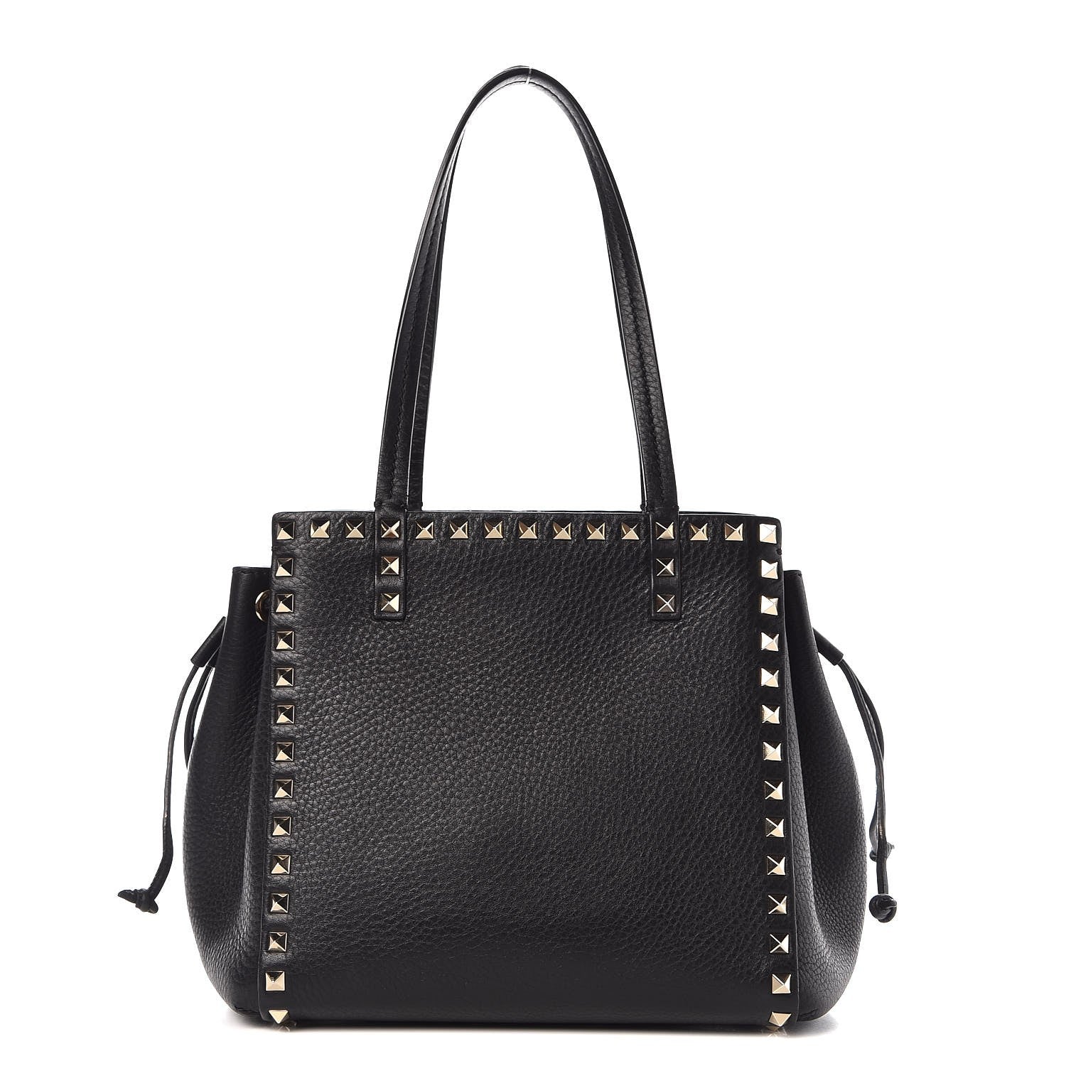 Valentino Garavani Pebbled Calfskin Rockstud Double Handle Cinch Tote Black 1 of 7