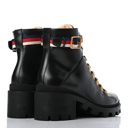 Gucci Calfskin Sylvie Web Womens Lace Up Combat Boots 38 Black 4 of 8