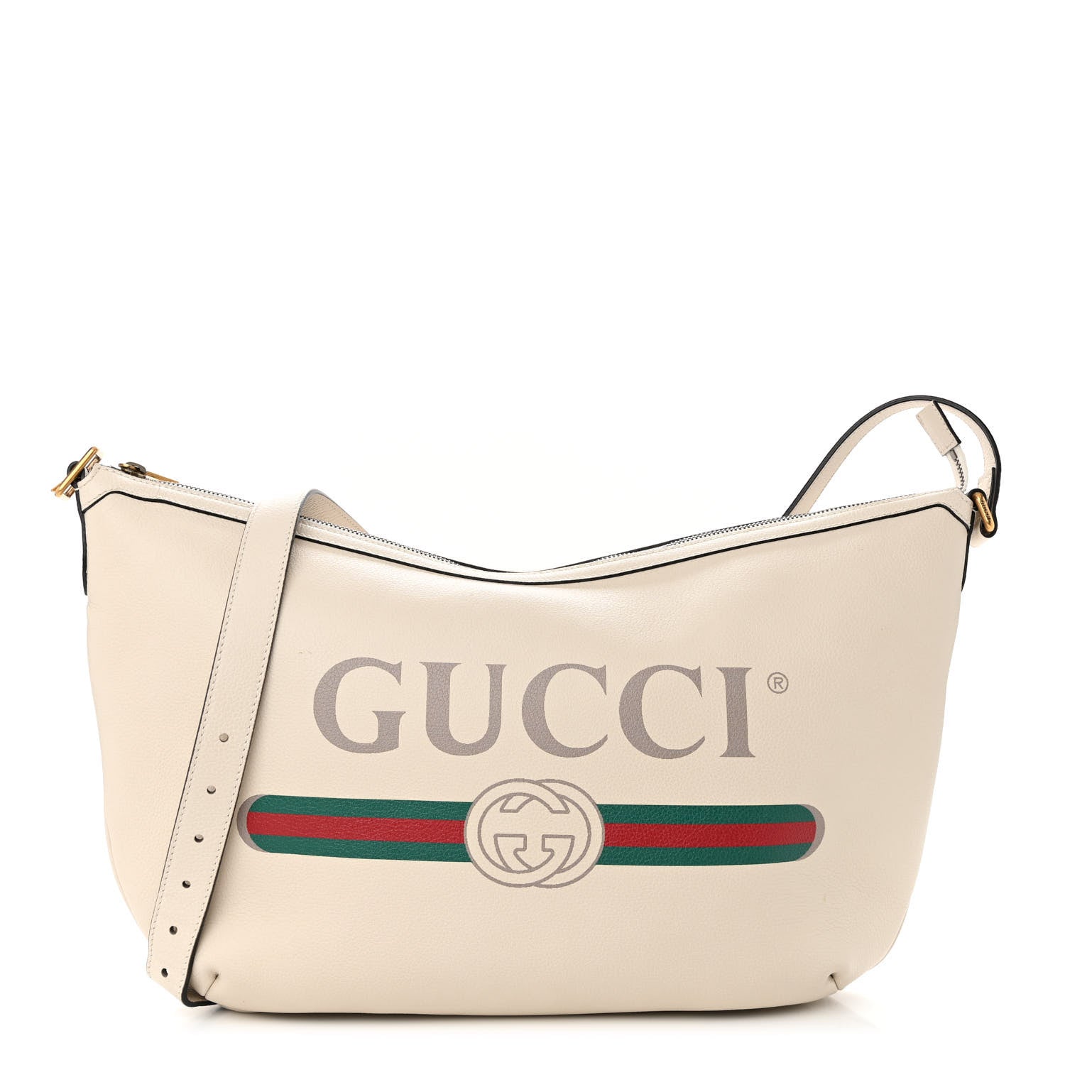 Gucci Grained Calfskin Logo Half Moon Hobo White 1 of 13