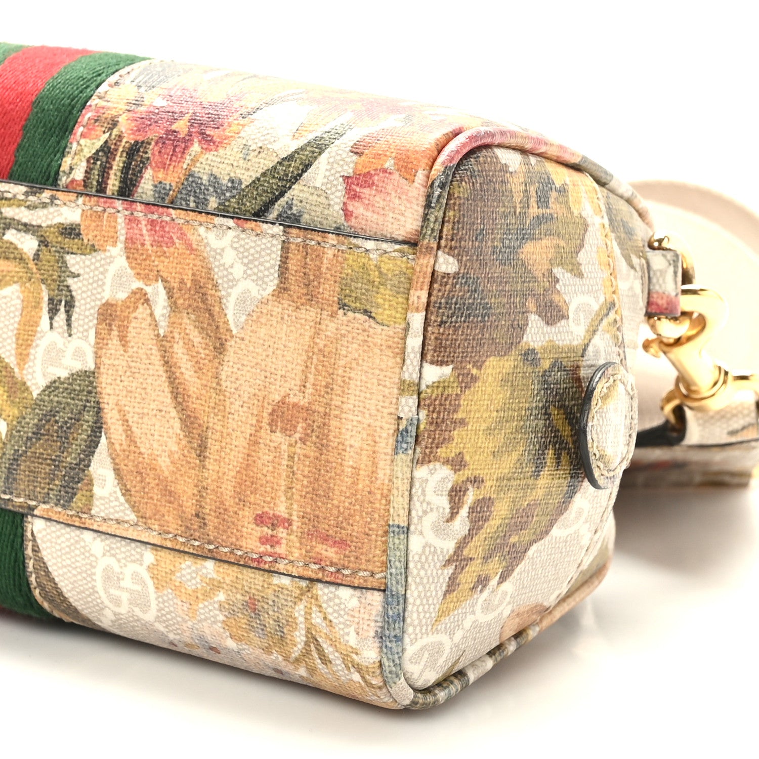 Gucci GG Supreme Monogram Water Flora Web Mini Ophidia Top Handle Bowler Bag Beige White Multicolor 8 of 9