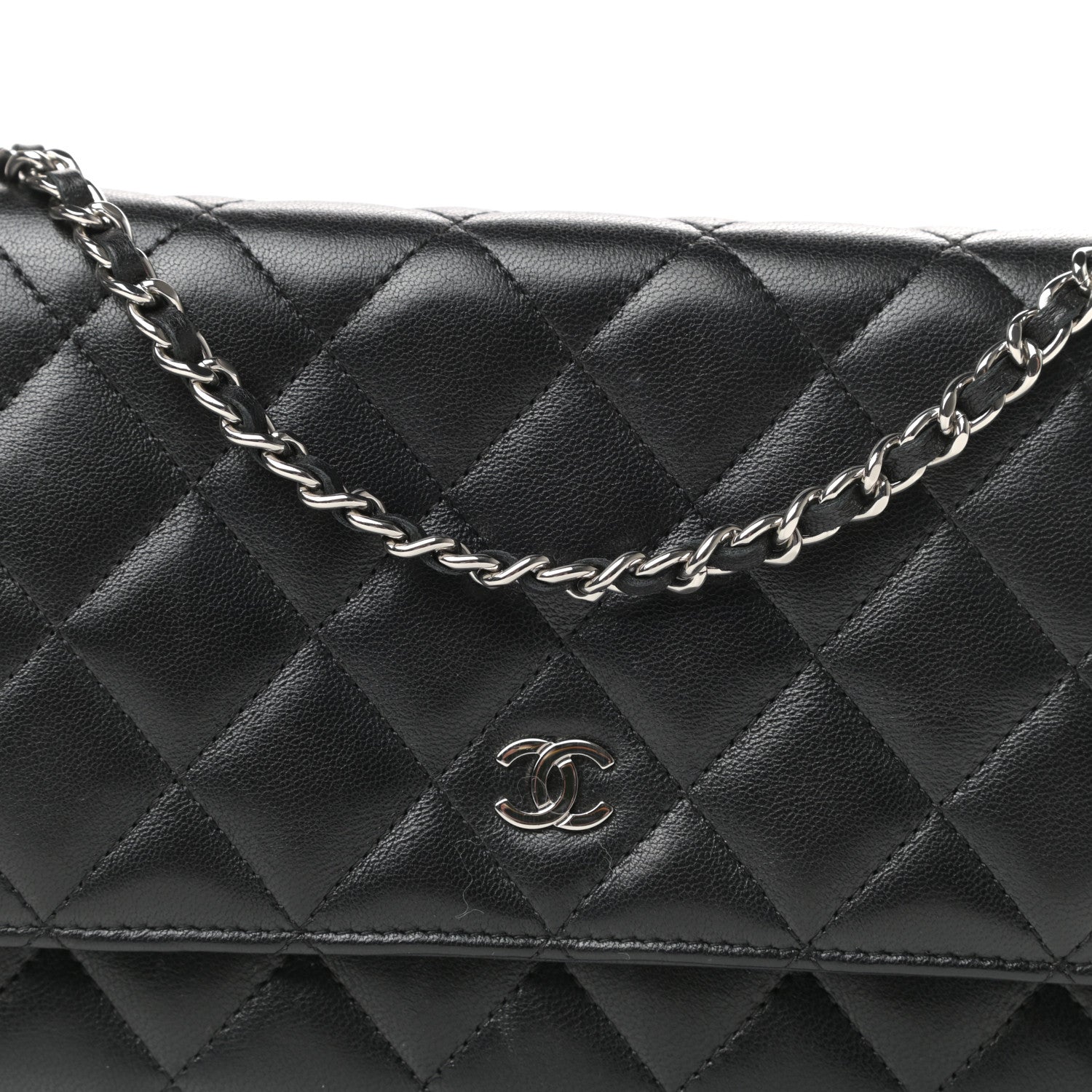 Chanel Lambskin Quilted Wallet On Chain WOC Black 9 of 12