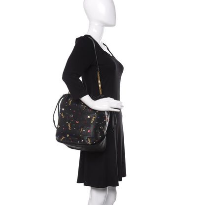 Saint Laurent Lambskin Charm Studded Teddy Drawstring Bag Black 2 of 14