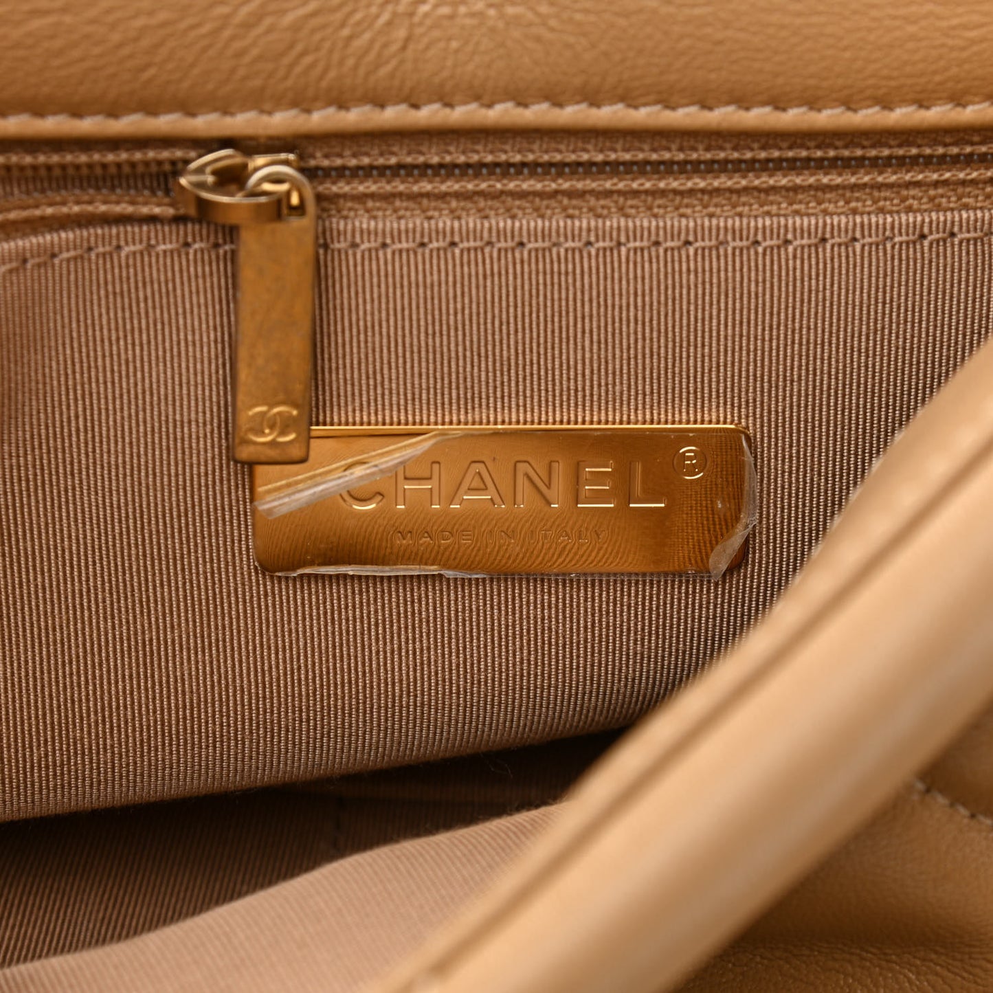Goatskin Quilted Large Chanel 19 Flap Beige