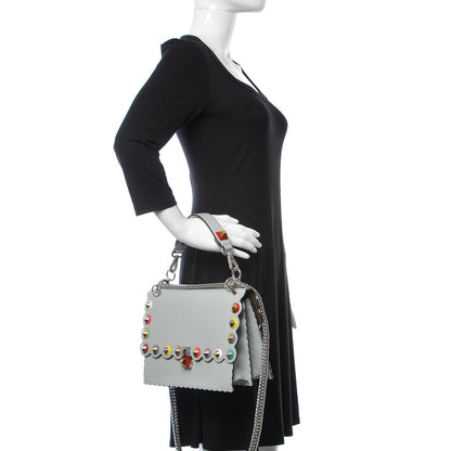 Fendi Vitello Liberty Scalloped Spike Studded Kan I Shoulder Bag Grigio Perla Multicolor 3 of 11