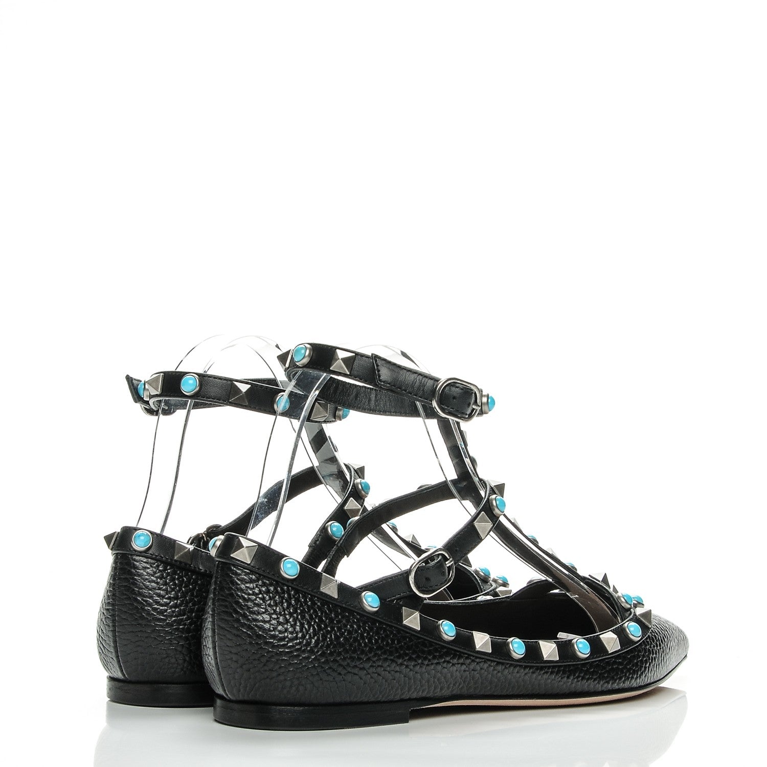 Valentino Garavani Pebbled Calfskin Rockstud Rolling Cage Ballerina Flats 37 Black 4 of 6