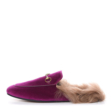 Gucci Velvet Fur Womens Princetown Slippers 40 Fucsia Violet Cyclamen Natural 1 of 7