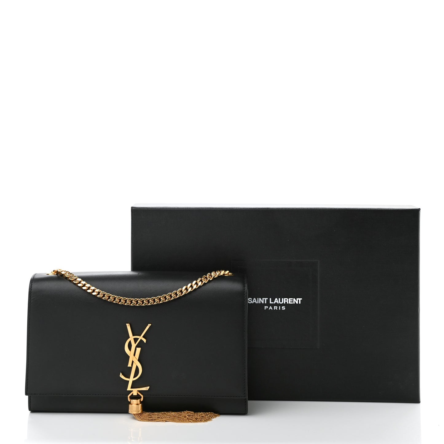 Smooth Calfskin Medium Classic Monogram Kate Tassel Satchel Black