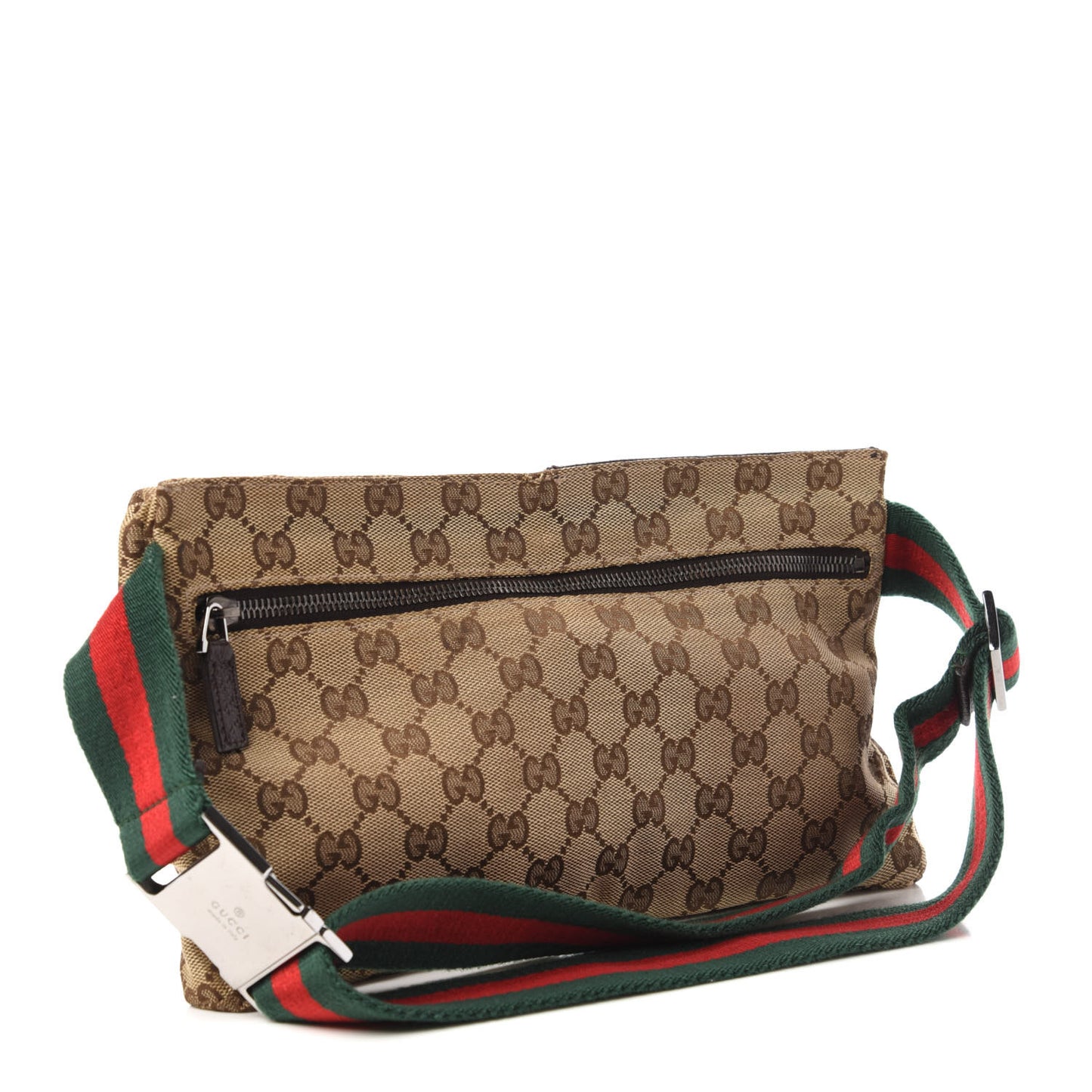 GG Monogram Web Double Pocket Belt Bag Dark Brown