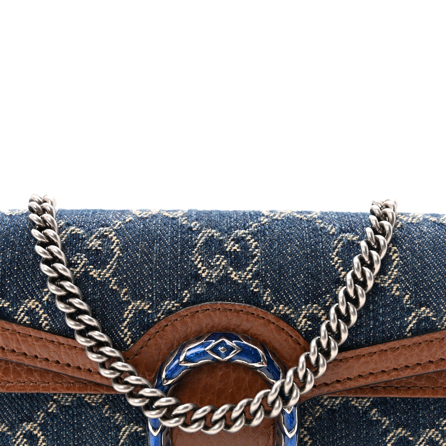 Gucci New Denim GG Monogram Dollar Calfskin Enamel Super Mini Dionysus Shoulder Bag Blue Tea Cuir Epilog Electric Blue 7 of 10