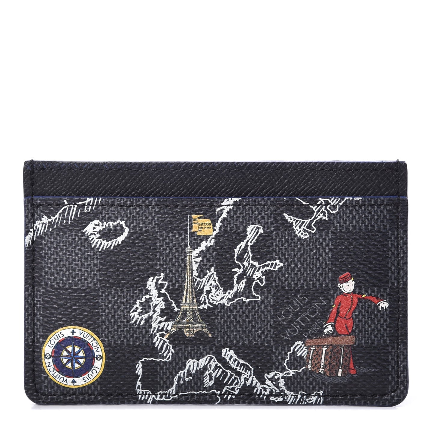 Damier Graphite World Map Porte Cartes Simple