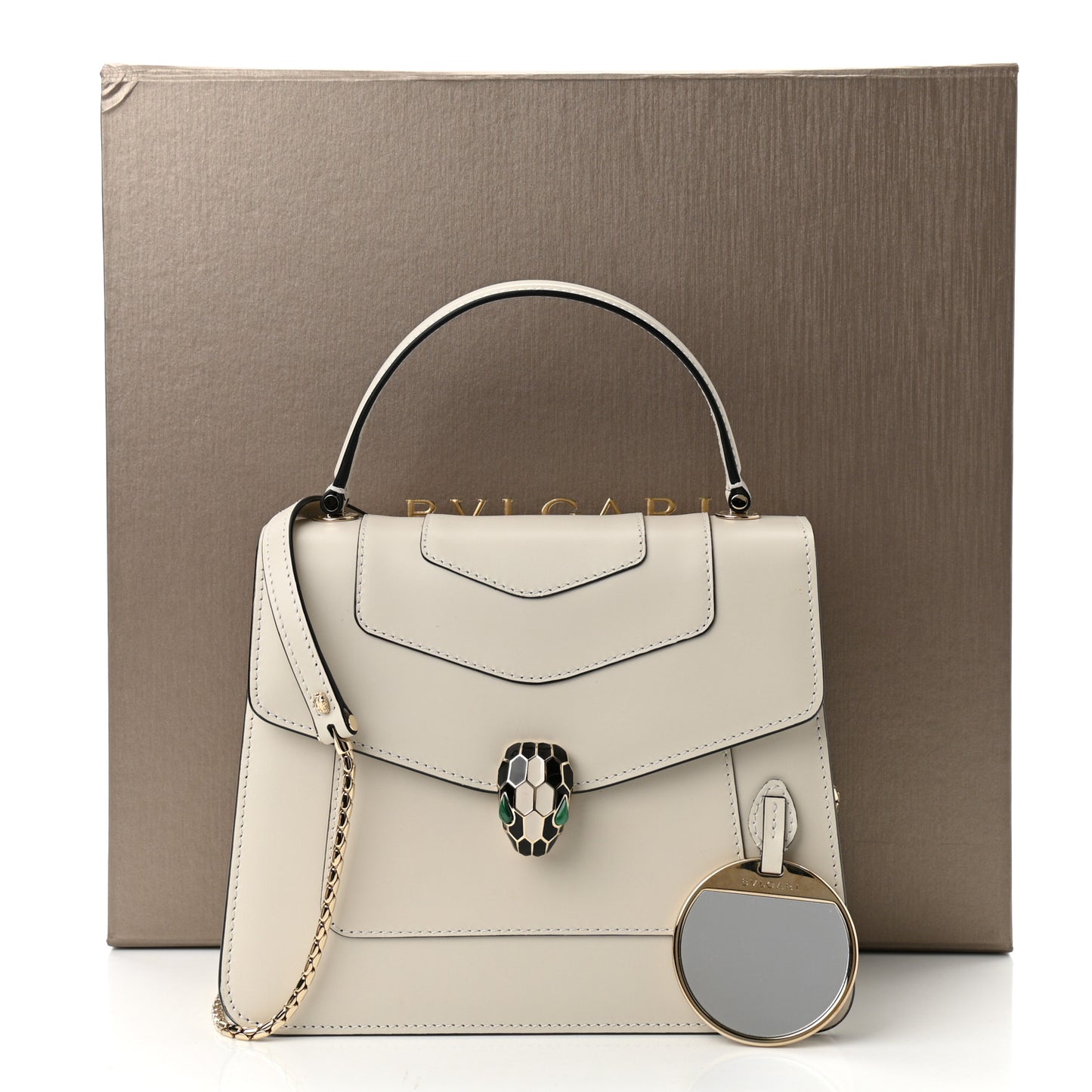Calfskin Serpenti Forever Top Handle White