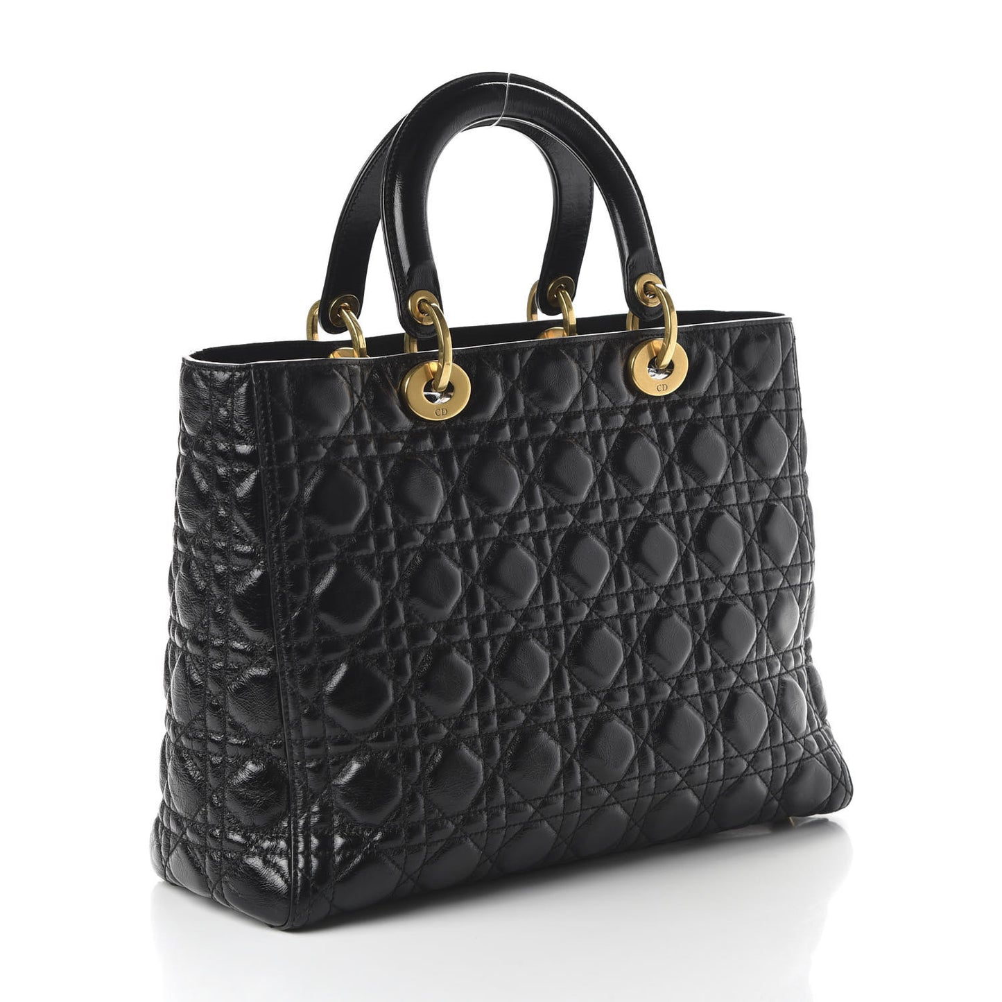 Crinkled Patent Cannage Large Lady Dior Black