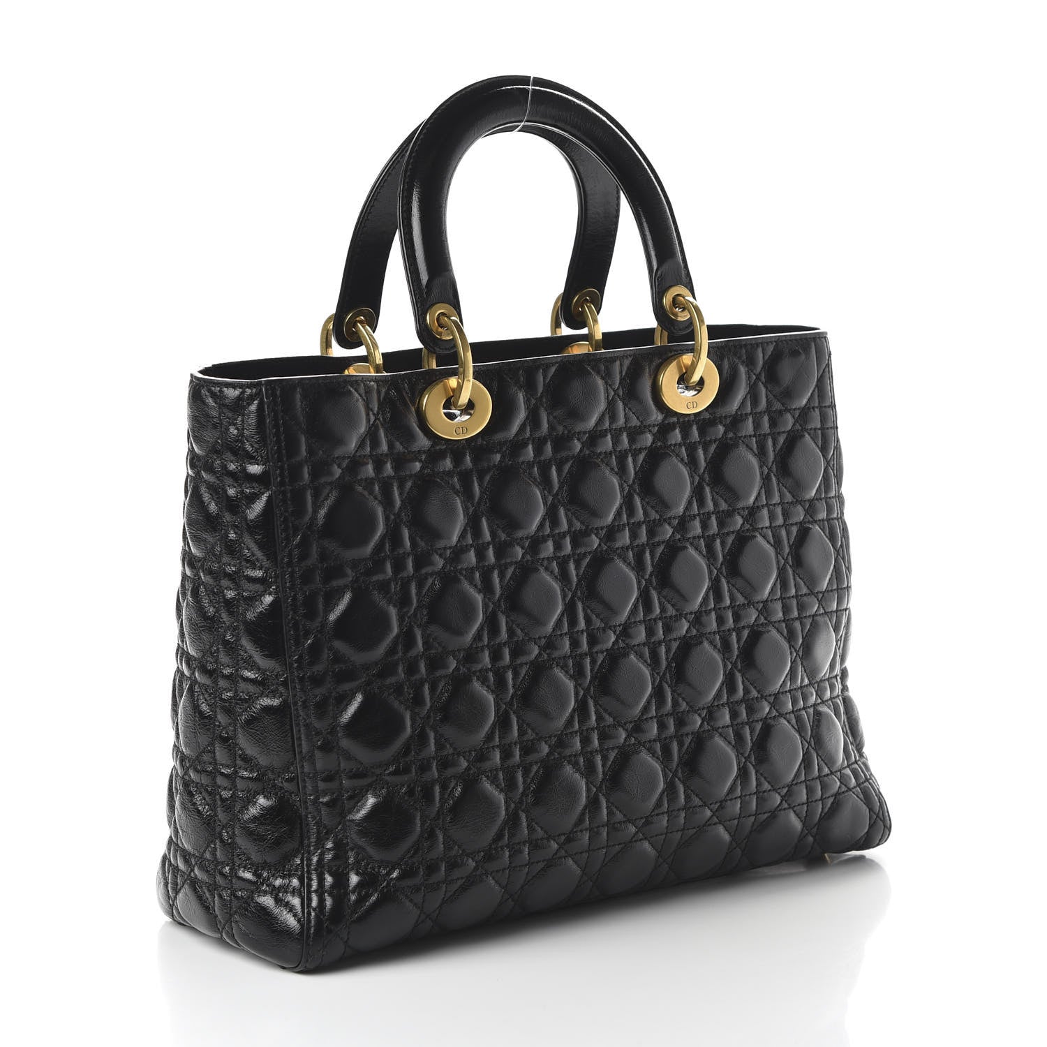 Christian Dior Crinkled Patent Cannage Large Lady Dior Black 3 of 9