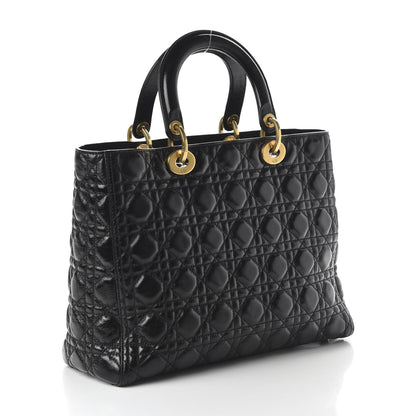 Christian Dior Crinkled Patent Cannage Large Lady Dior Black 3 of 9