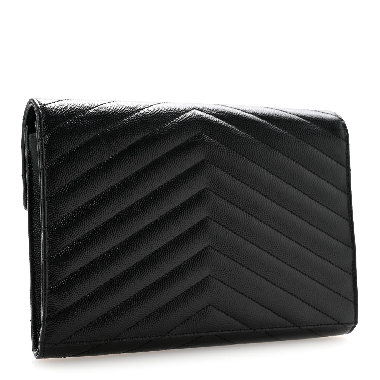 Grain De Poudre Matelasse Chevron Monogram Envelope Clutch Black