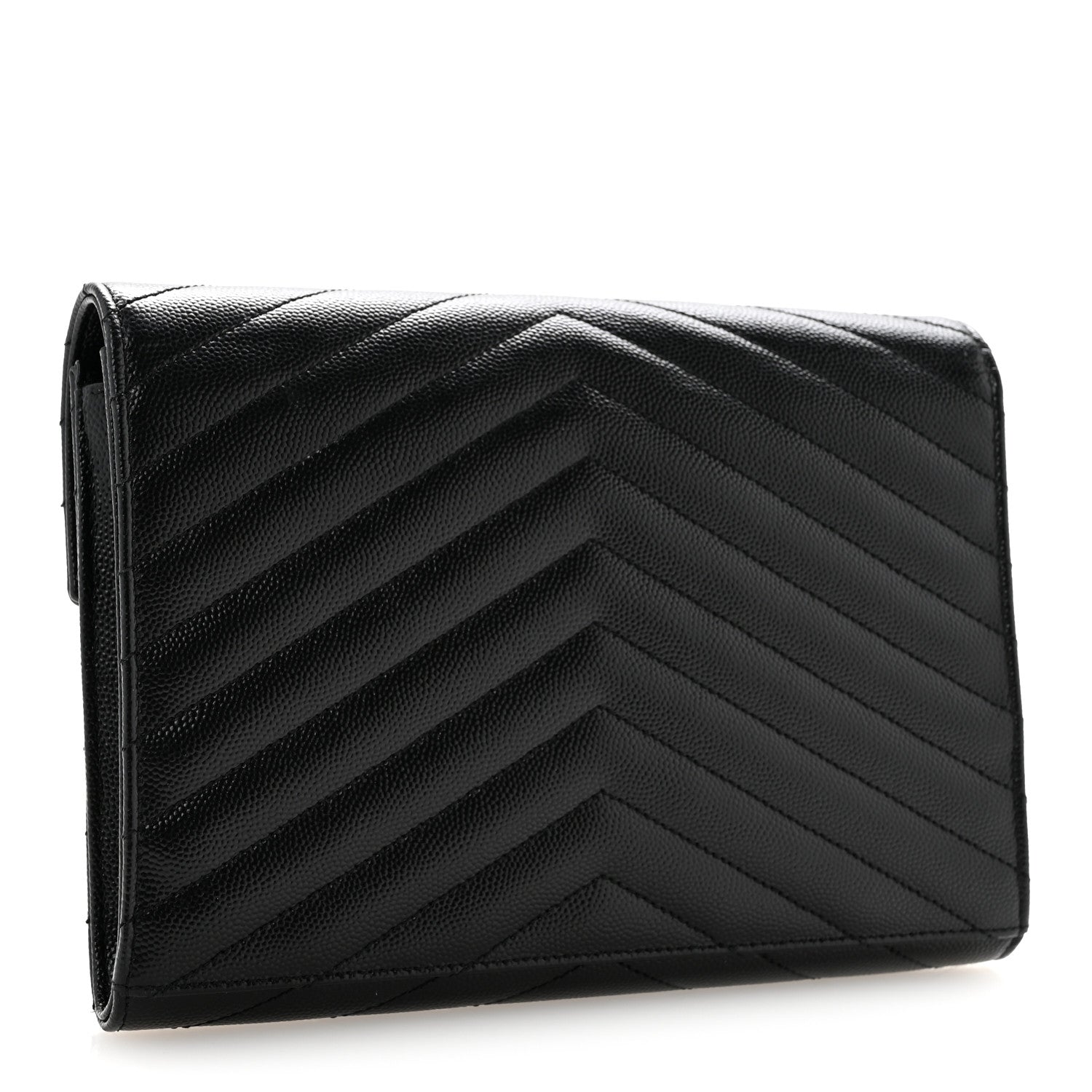 Saint Laurent Grain De Poudre Matelasse Chevron Monogram Envelope Clutch Black 3 of 13
