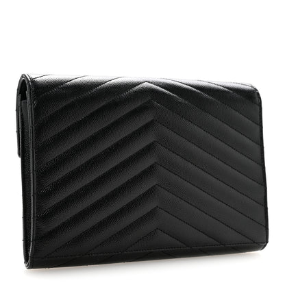 Saint Laurent Grain De Poudre Matelasse Chevron Monogram Envelope Clutch Black 3 of 13