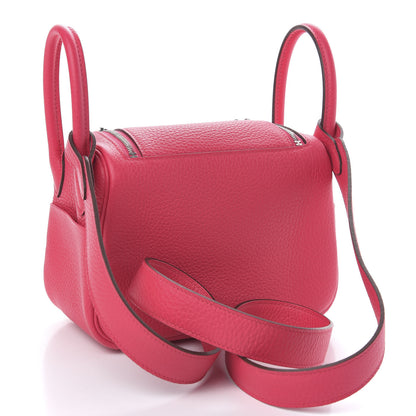 Hermes Taurillon Clemence Mini Lindy 20 Rose Extreme 3 of 11