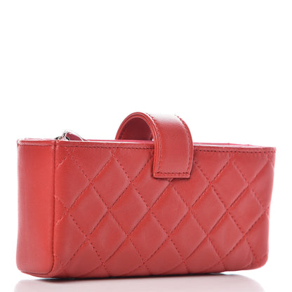 Chanel Lambskin Quilted Mini Phone Holder Clutch Red 3 of 9