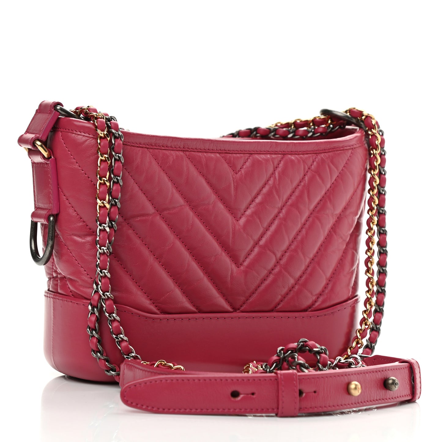Aged Calfskin Chevron Quilted Small Gabrielle Hobo Dark Pink