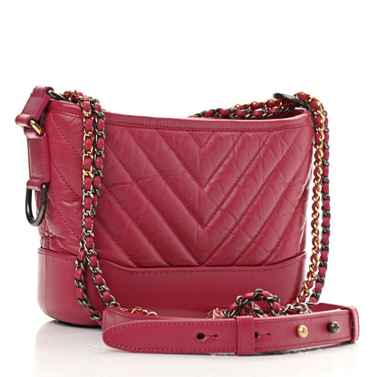 Chanel Aged Calfskin Chevron Quilted Small Gabrielle Hobo Dark Pink 3 of 8