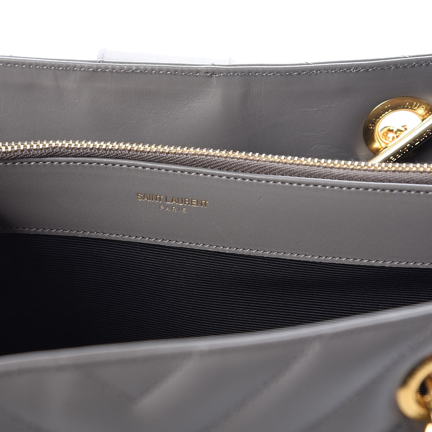 Smooth Calfskin Matelasse Chevron Large Monogram Shopping Bag Grey