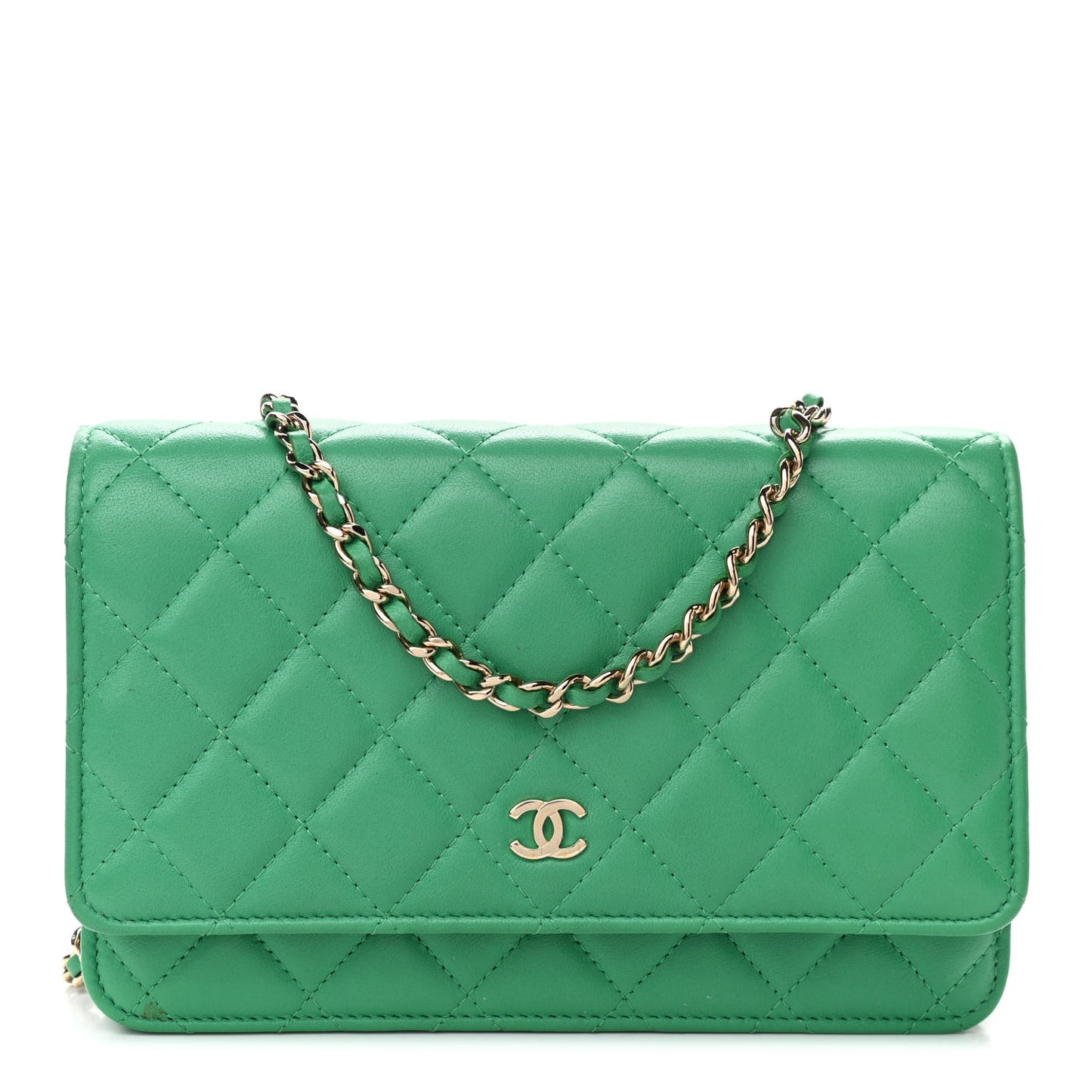 Lambskin Quilted Wallet On Chain WOC Green