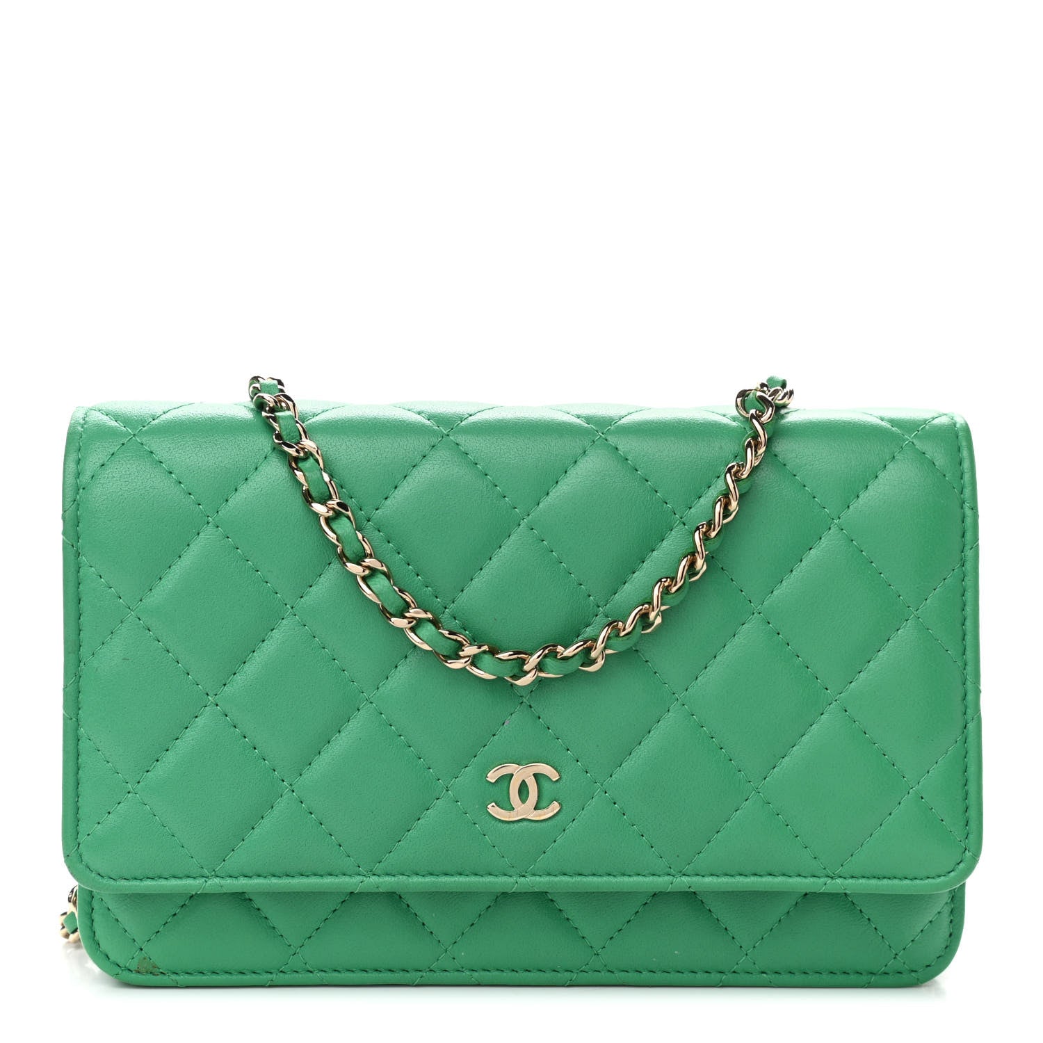 Chanel Lambskin Quilted Wallet On Chain WOC Green 1 of 12