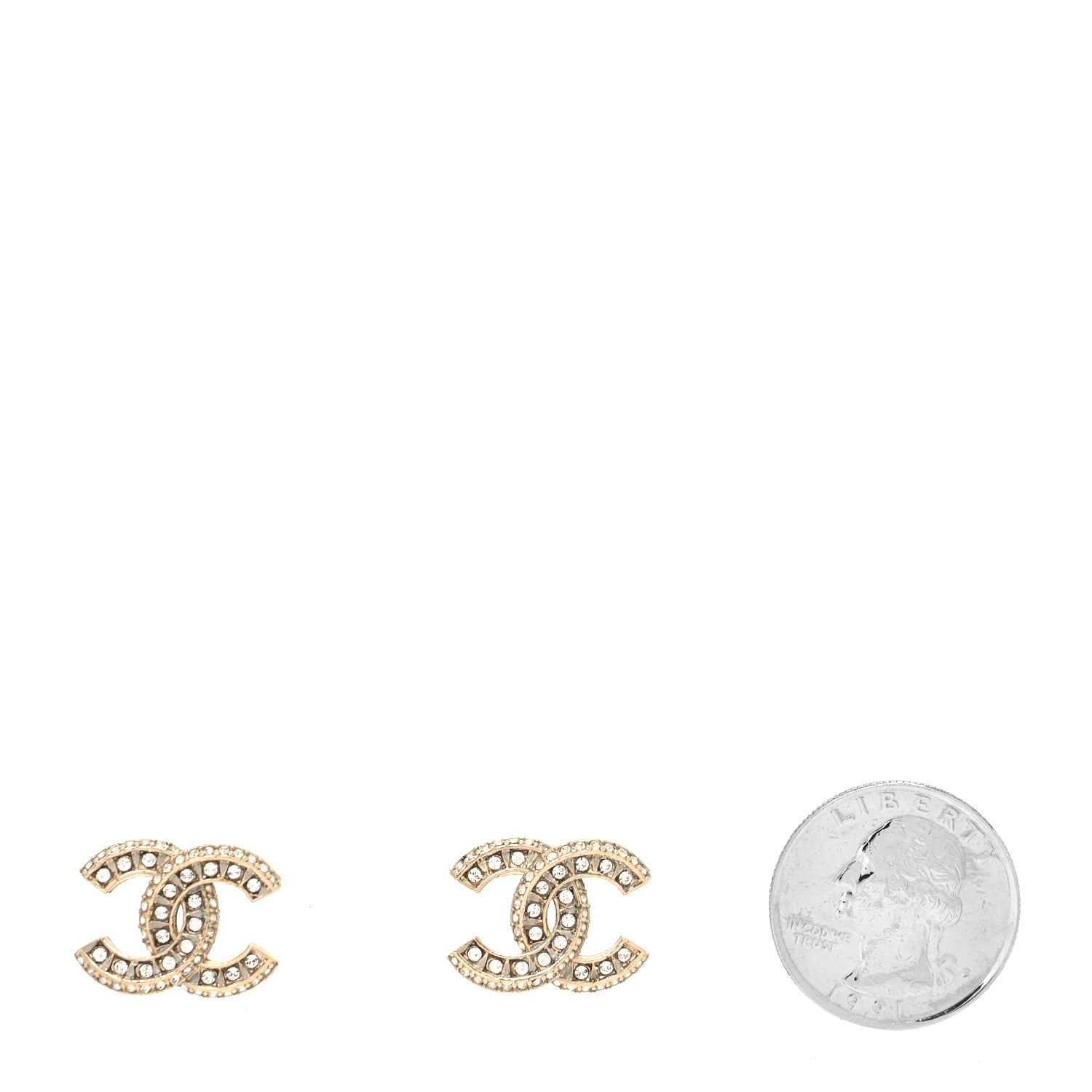 Chanel Crystal Timeless CC Earrings Light Gold 2 of 5