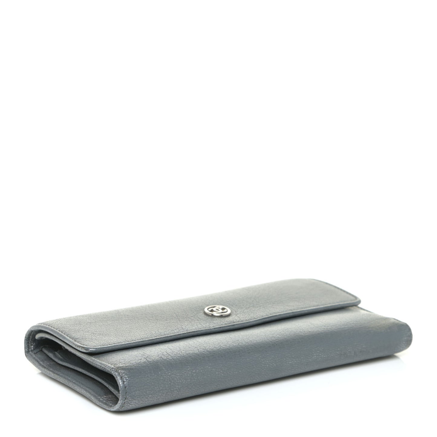 Metallic Goatskin Large Flap Wallet Silver
