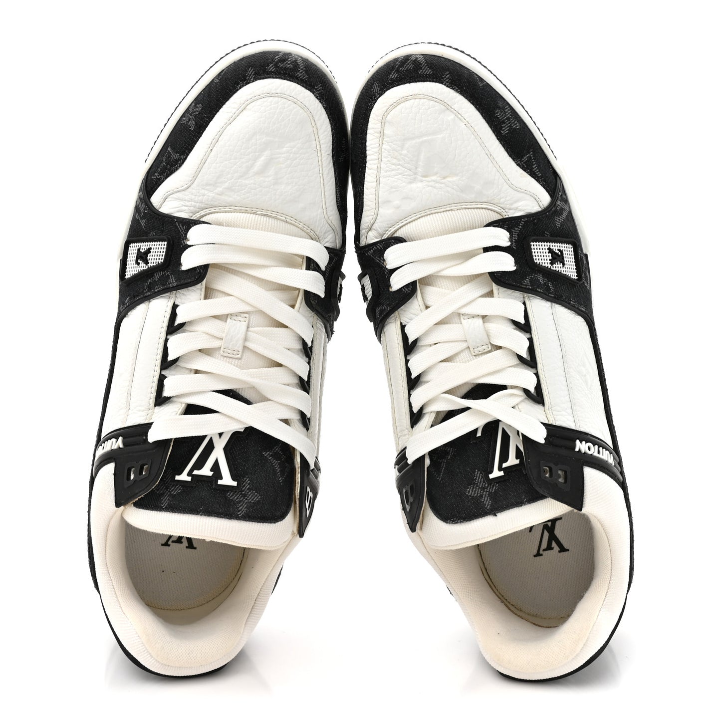 Calfskin Monogram Denim Mens LV Trainer Sneakers 11 Black