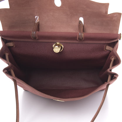 Hermes Toile Calfskin Herbag 39 GM Rouge H 5 of 13