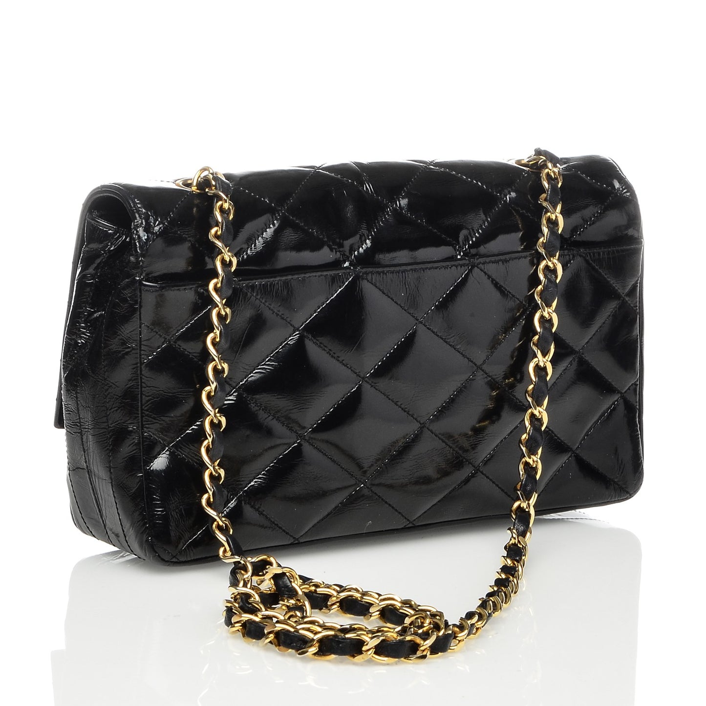 Patent Quilted Small Single Flap Black