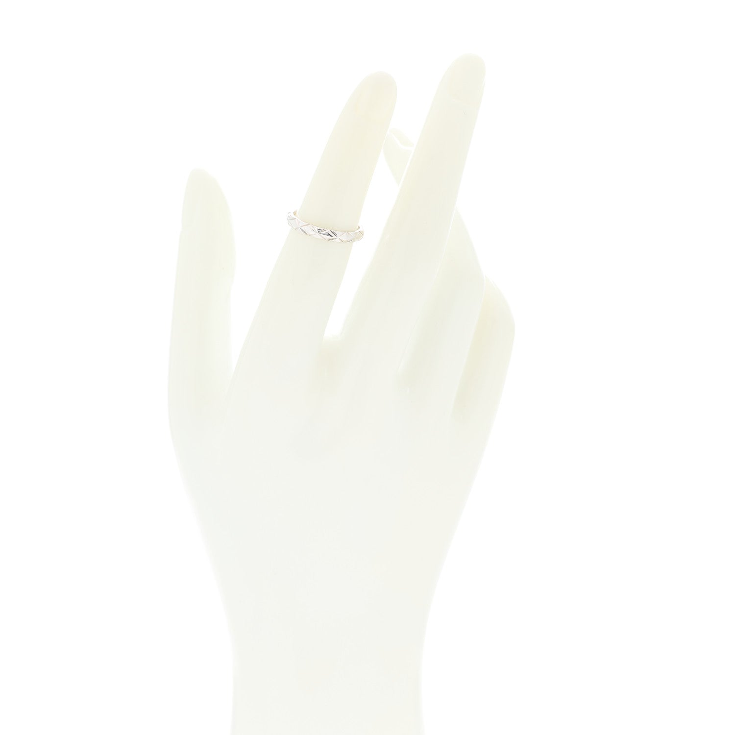 Chanel Platinum Diamond Small Matelasse Ring 48 4.5 2 of 7