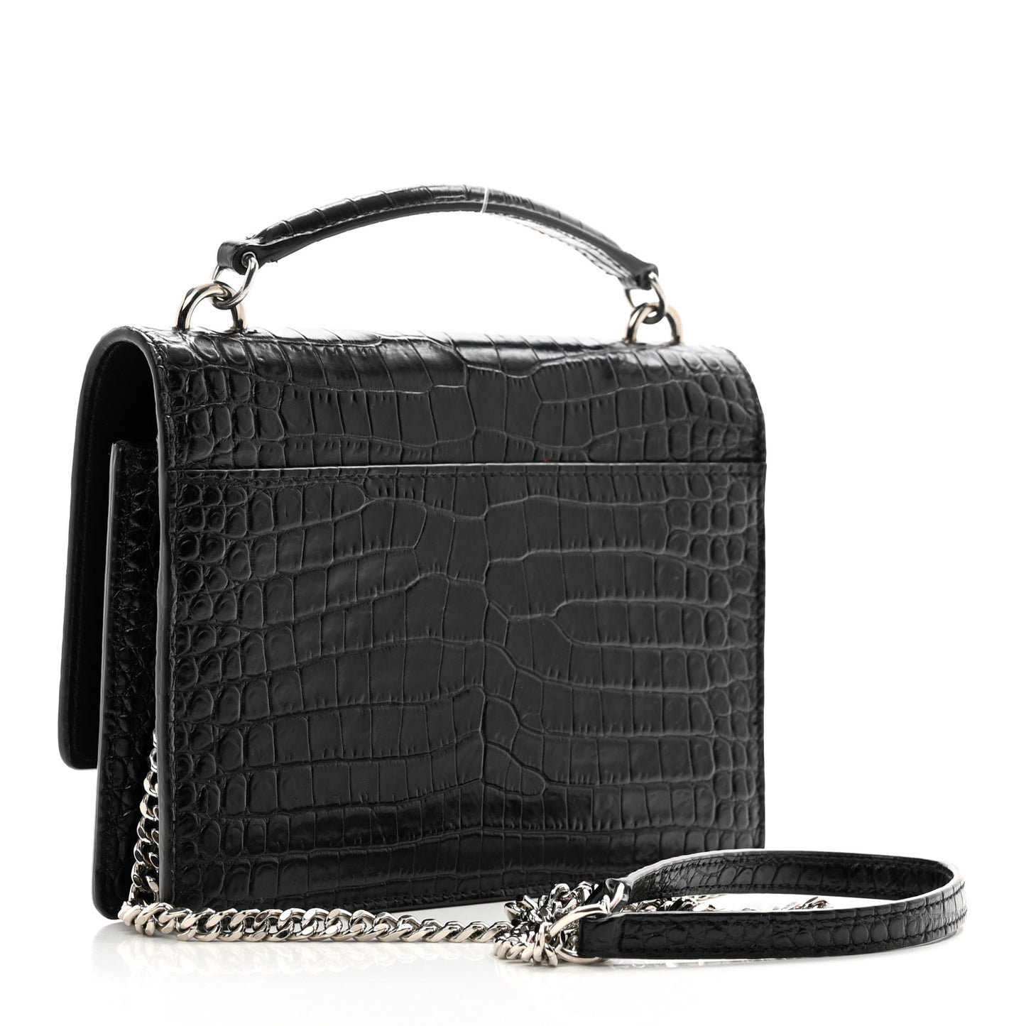 Calfskin Crocodile Embossed Monogram Sunset Top Handle Chain Wallet Black