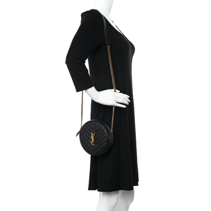 Saint Laurent Grain De Poudre Matelasse Chevron Quilted Round Vinyle Camera Bag Black 2 of 9