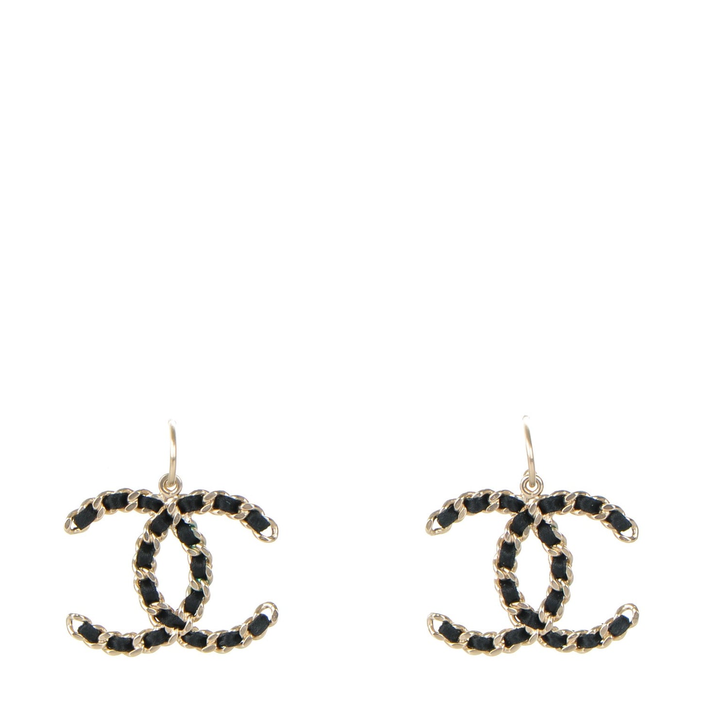 Satin CC Chain Earrings Light Gold Black