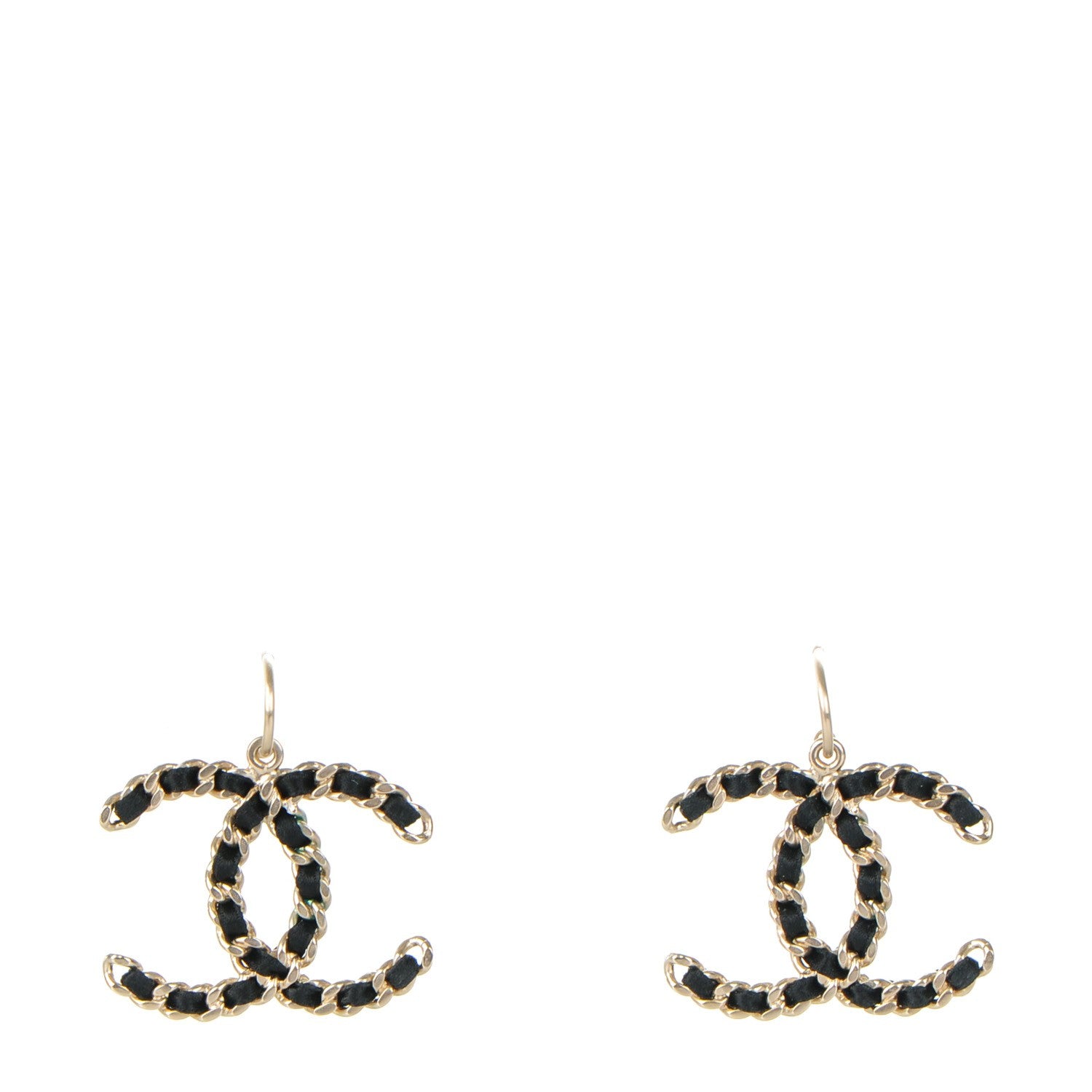Chanel Satin CC Chain Earrings Light Gold Black 1 of 5