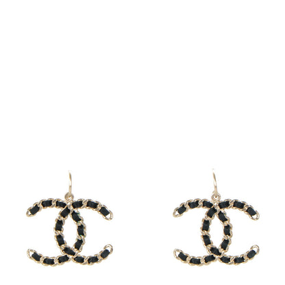 Chanel Satin CC Chain Earrings Light Gold Black 1 of 5