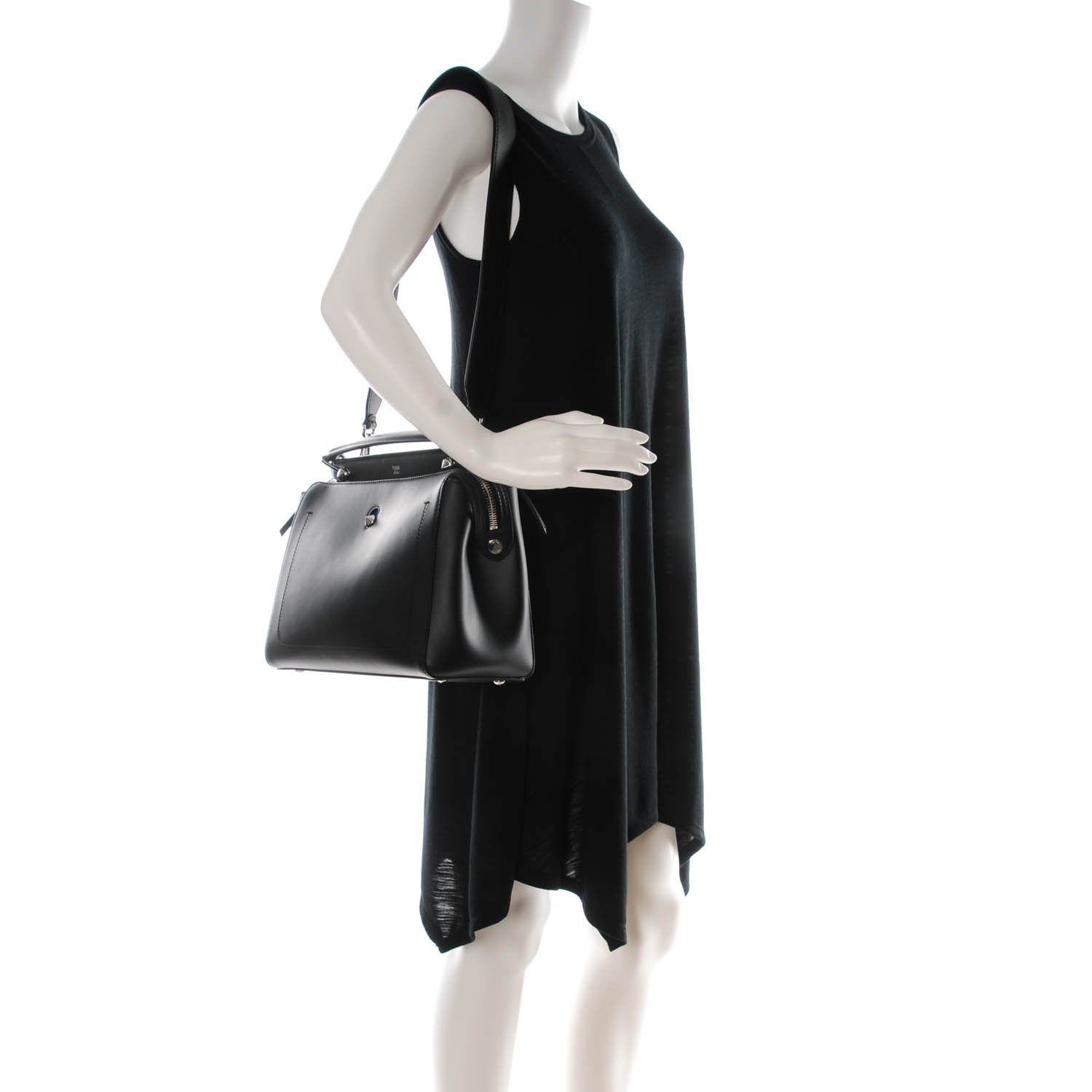 Fendi Vitello Baltico Dolce DotCom Satchel Black Blue Royal 2 of 9