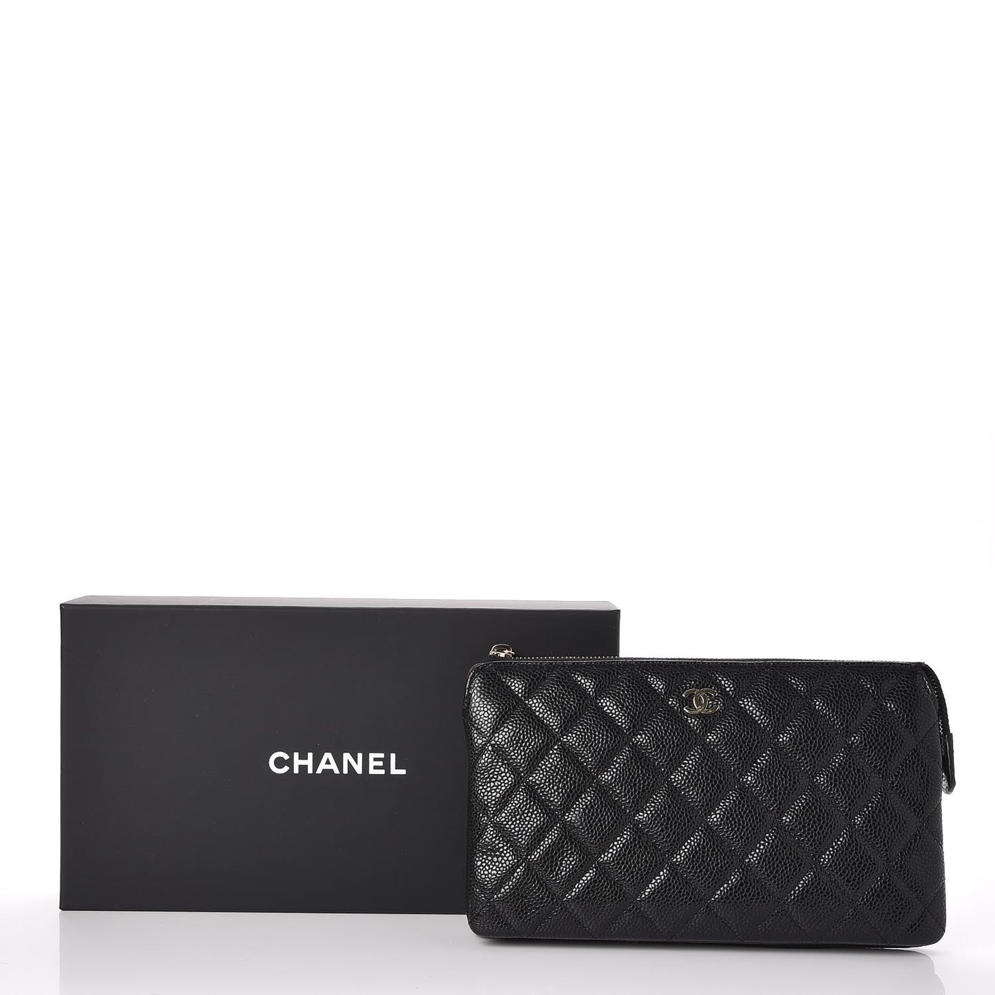 Caviar Quilted Large Zipped Clutch Black