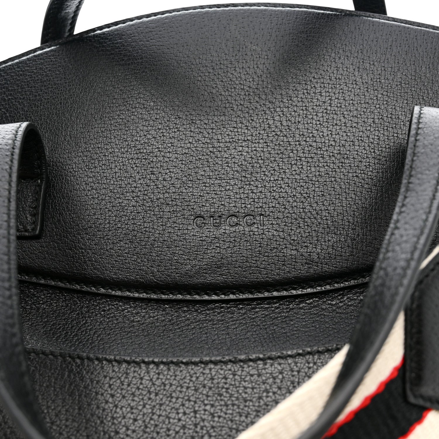 Gucci Grained Calfskin Web Crystal Butterfly Stripe Large Totem Top Handle Bag Black 9 of 11